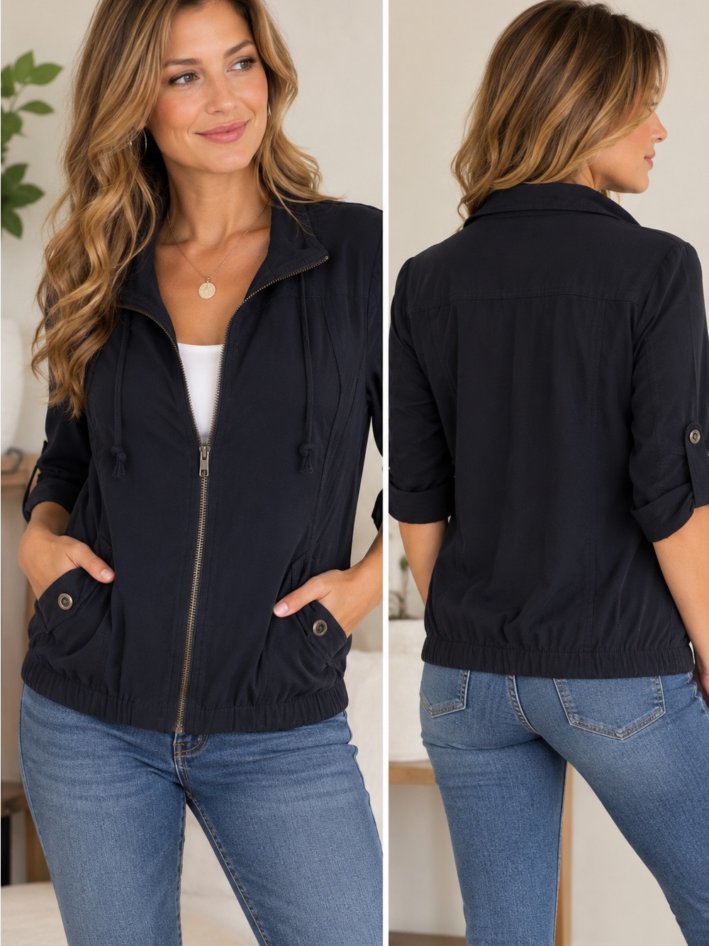 MINE Black Zip-Up Lightweight Jacket - Juniors Size L